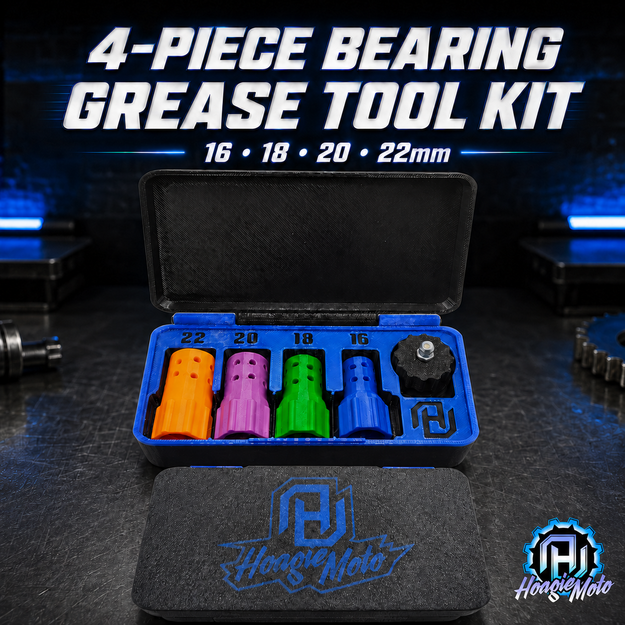 HoagieMoto 4-Piece Bearing Grease Tool Kit – 16/18/20/22mm